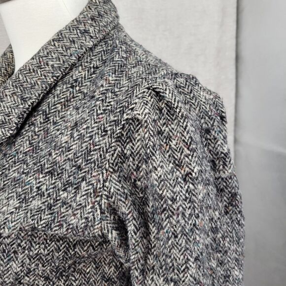 Vintage Wool Women's Gray Herringbone Longline Double Breasted Coat - Picture 7 of 13